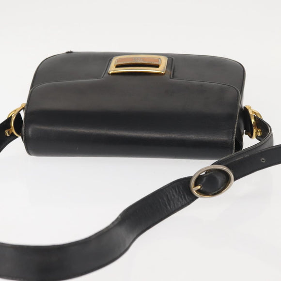 GUCCI Shoulder Bag Leather Navy Gold Auth BA6320
