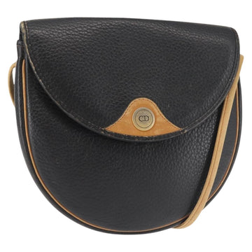 Christian Dior Shoulder Bag Leather Black Gold Auth BA6321