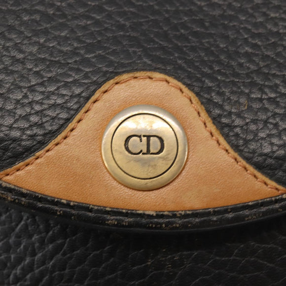 Christian Dior Shoulder Bag Leather Black Gold Auth BA6321