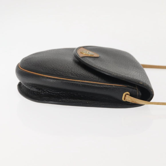 Christian Dior Shoulder Bag Leather Black Gold Auth BA6321