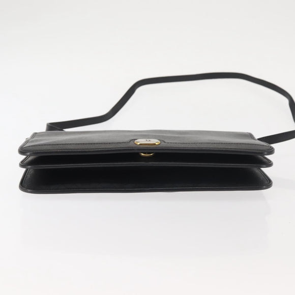 Christian Dior Shoulder Bag Leather Black Gold Auth BA6322