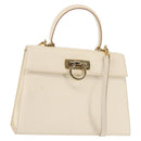 Salvatore Ferragamo Gancini Hand Bag Leather 2way White Gold Auth BA6323-1