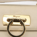 Salvatore Ferragamo Gancini Hand Bag Leather 2way White Gold Auth BA6323-16