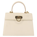 Salvatore Ferragamo Gancini Hand Bag Leather 2way White Gold Auth BA6323-2