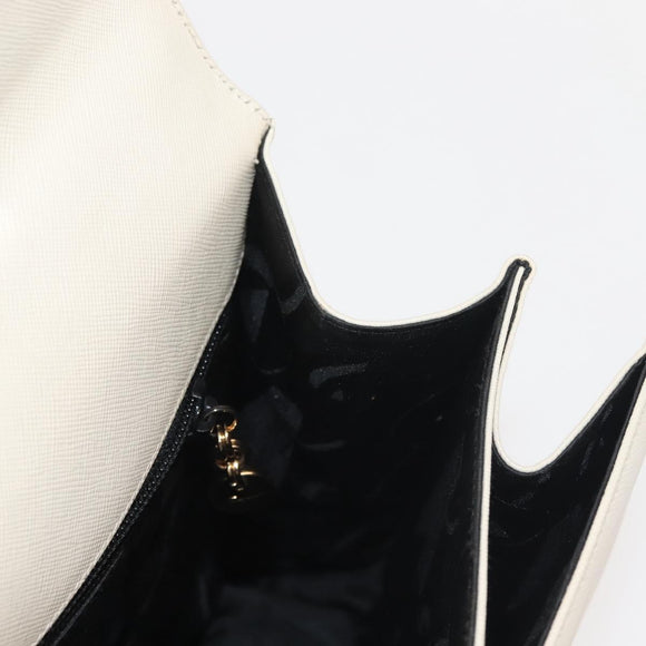 Salvatore Ferragamo Gancini Hand Bag Leather 2way White Gold Auth BA6323