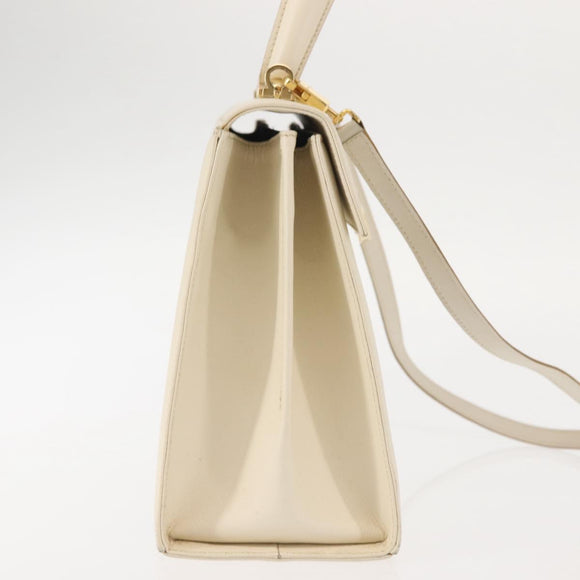 Salvatore Ferragamo Gancini Hand Bag Leather 2way White Gold Auth BA6323