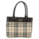 BURBERRY Nova Check Hand Bag Canvas Beige Gold Auth BA6325-1