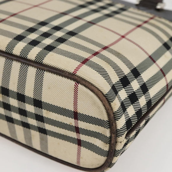 BURBERRY Nova Check Hand Bag Canvas Beige Gold Auth BA6325