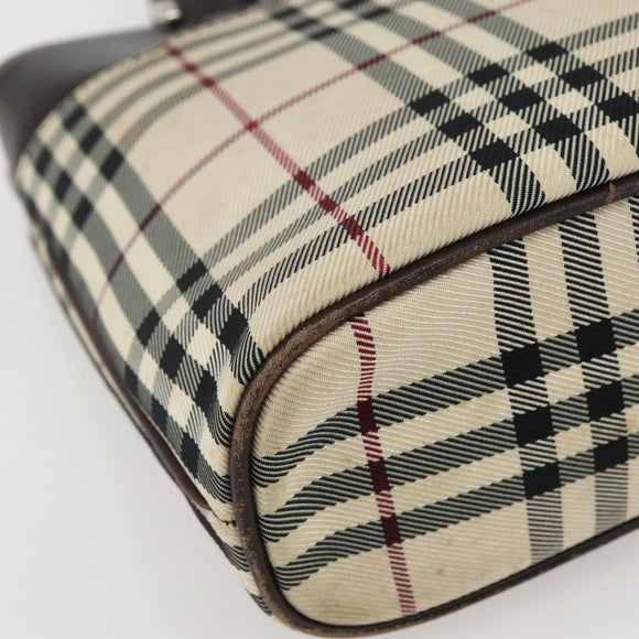 BURBERRY Nova Check Hand Bag Canvas Beige Gold Auth BA6325