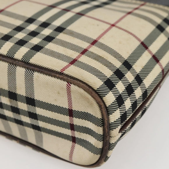 BURBERRY Nova Check Hand Bag Canvas Beige Gold Auth BA6325