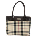 BURBERRY Nova Check Hand Bag Canvas Beige Gold Auth BA6325-13