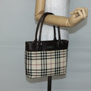 BURBERRY Nova Check Hand Bag Canvas Beige Gold Auth BA6325-22