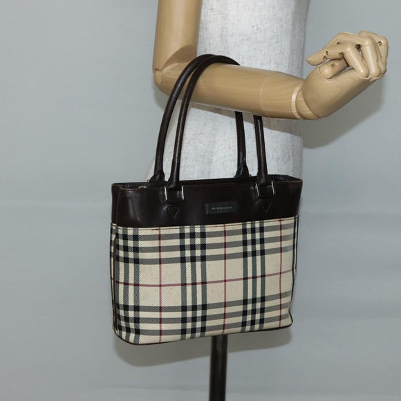 BURBERRY Nova Check Hand Bag Canvas Beige Gold Auth BA6325