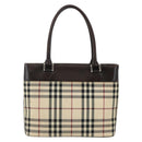 BURBERRY Nova Check Hand Bag Canvas Beige Gold Auth BA6325-2