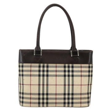 BURBERRY Nova Check Hand Bag Canvas Beige Gold Auth BA6325 - 0