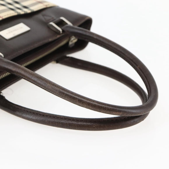 BURBERRY Nova Check Hand Bag Canvas Beige Gold Auth BA6325