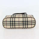 BURBERRY Nova Check Hand Bag Canvas Beige Gold Auth BA6325-5