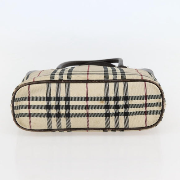 BURBERRY Nova Check Hand Bag Canvas Beige Gold Auth BA6325