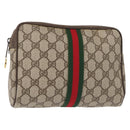 GUCCI GG Supreme Web Sherry Line Clutch Bag PVC Beige Gold 010 378 Auth BA6330-1
