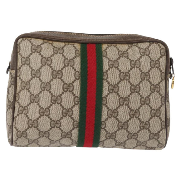 GUCCI GG Supreme Web Sherry Line Clutch Bag PVC Beige Gold 010 378 Auth BA6330