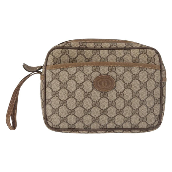 GUCCI GG Supreme Clutch Bag PVC Beige Gold 014 58 0028 Auth BA6331