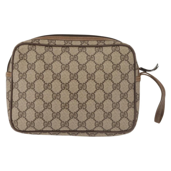 GUCCI GG Supreme Clutch Bag PVC Beige Gold 014 58 0028 Auth BA6331