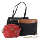 Salvatore Ferragamo Shoulder Bag Leather Canvas 3Set Red Black Auth BA6335-1