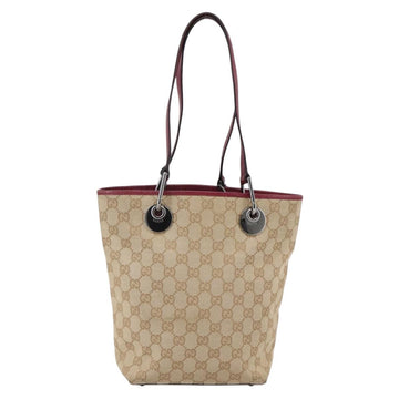 GUCCI GG Canvas Tote Bag Beige Silver 120840 Auth BA6338