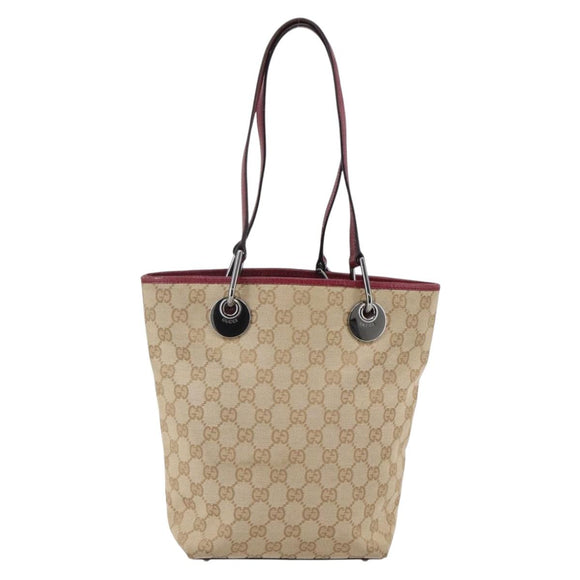 GUCCI GG Canvas Tote Bag Beige Silver 120840 Auth BA6338