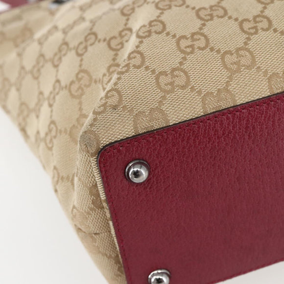 GUCCI GG Canvas Tote Bag Beige Silver 120840 Auth BA6338