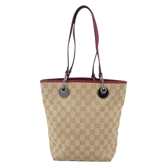 GUCCI GG Canvas Tote Bag Beige Silver 120840 Auth BA6338