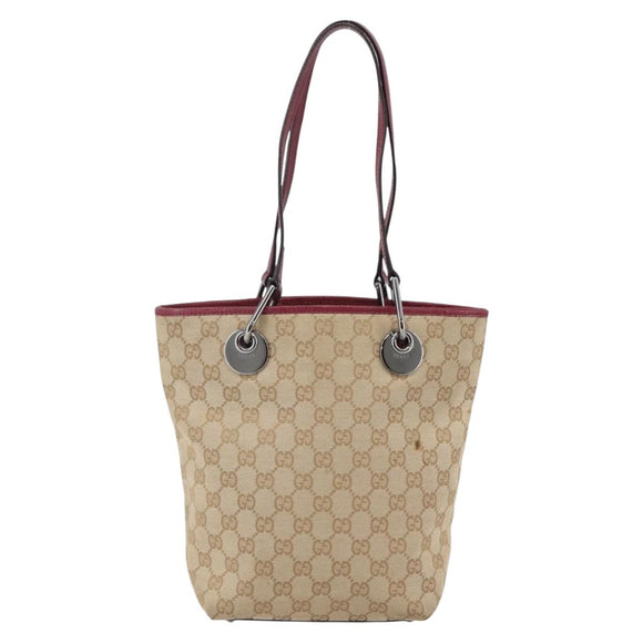 GUCCI GG Canvas Tote Bag Beige Silver 120840 Auth BA6338