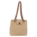 CHANEL Matelasse Shoulder Bag Lamb Skin Beige CC Auth BA6358-1
