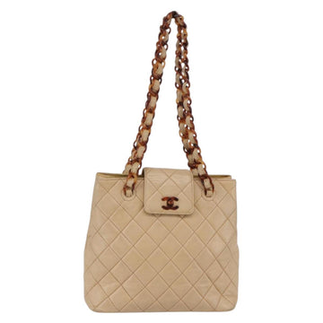 CHANEL Matelasse Shoulder Bag Lamb Skin Beige CC Auth BA6358