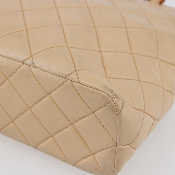 CHANEL Matelasse Shoulder Bag Lamb Skin Beige CC Auth BA6358