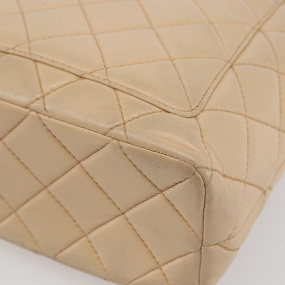 CHANEL Matelasse Shoulder Bag Lamb Skin Beige CC Auth BA6358