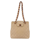 CHANEL Matelasse Shoulder Bag Lamb Skin Beige CC Auth BA6358-13