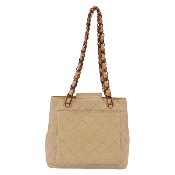 CHANEL Matelasse Shoulder Bag Lamb Skin Beige CC Auth BA6358