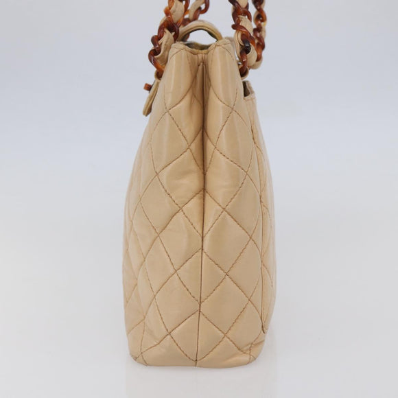 CHANEL Matelasse Shoulder Bag Lamb Skin Beige CC Auth BA6358