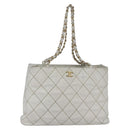 CHANEL Wild Stitch Chain Shoulder Bag Lamb Skin Beige Gold CC Auth BA6359-1