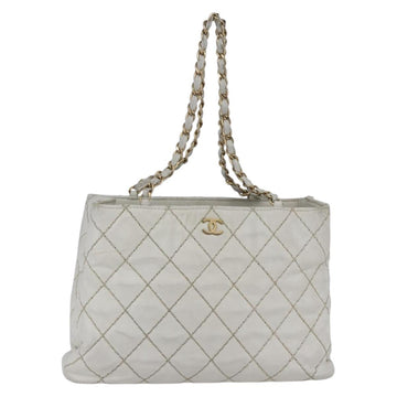CHANEL Wild Stitch Chain Shoulder Bag Lamb Skin Beige Gold CC Auth BA6359