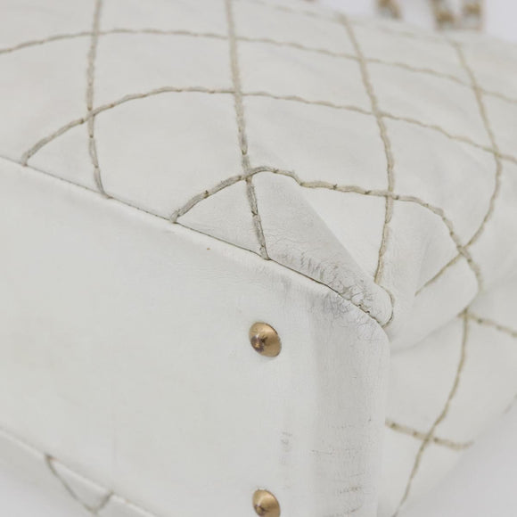 CHANEL Wild Stitch Chain Shoulder Bag Lamb Skin Beige Gold CC Auth BA6359