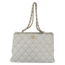 CHANEL Wild Stitch Chain Shoulder Bag Lamb Skin Beige Gold CC Auth BA6359-13