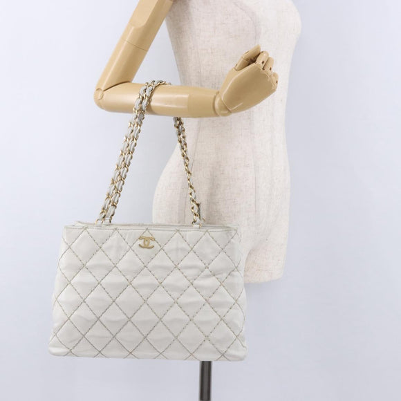 CHANEL Wild Stitch Kette Schultertasche Lammleder Beige Gold CC Auth BA6359