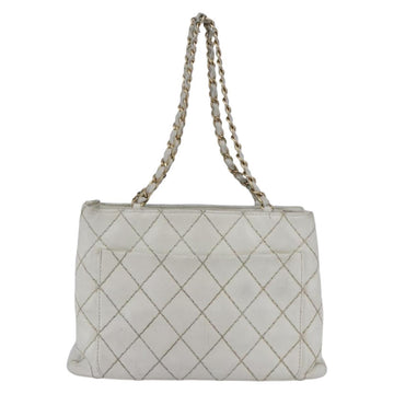 CHANEL Wild Stitch Chain Shoulder Bag Lamb Skin Beige Gold CC Auth BA6359 - 0