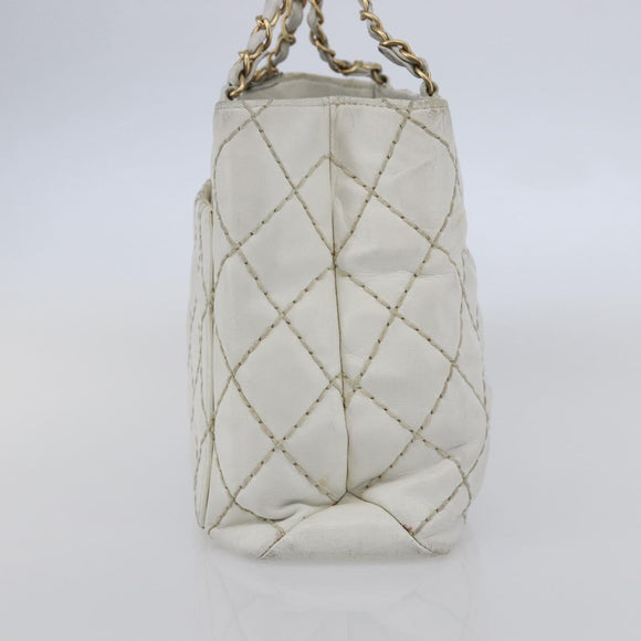 CHANEL Wild Stitch Chain Shoulder Bag Lamb Skin Beige Gold CC Auth BA6359