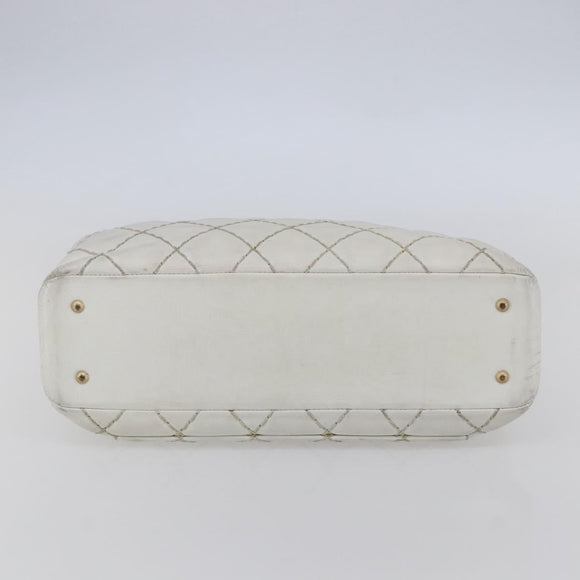 CHANEL Wild Stitch Chain Shoulder Bag Lamb Skin Beige Gold CC Auth BA6359