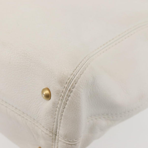 CHANEL Tote Bag Caviar Skin White Gold CC Auth BA6361