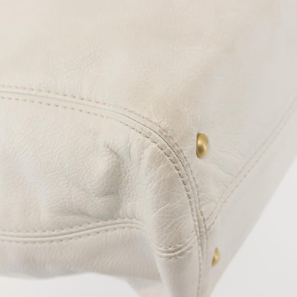 CHANEL Tote Bag Caviar Skin White Gold CC Auth BA6361