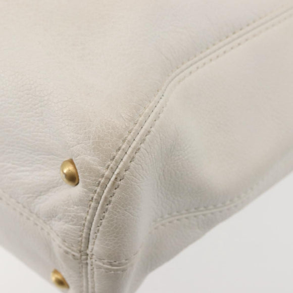 CHANEL Tote Bag Caviar Skin White Gold CC Auth BA6361